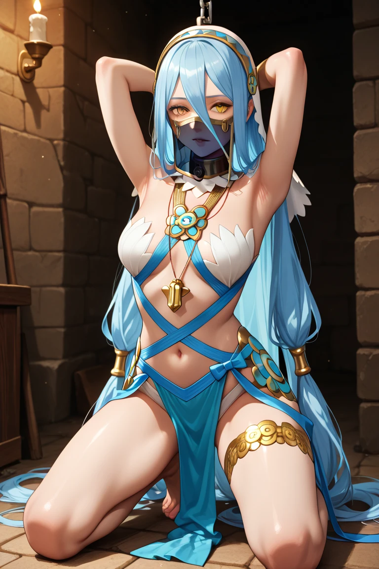 cute girl, (platinum hair), ((very long curly hair)), perfect face, innocent smile, (cerulean eyes), (naked), (petite), (slender), ((flat chest)), ((21 years old)), skindentation, extreme detail, attractive oval face, red lips, pink nipples, glossy skin, detailed hair, face focus, close-up chest, ornamental gold necklace, gold earrings, ((1 girl)), embarrassed expression, elf ears