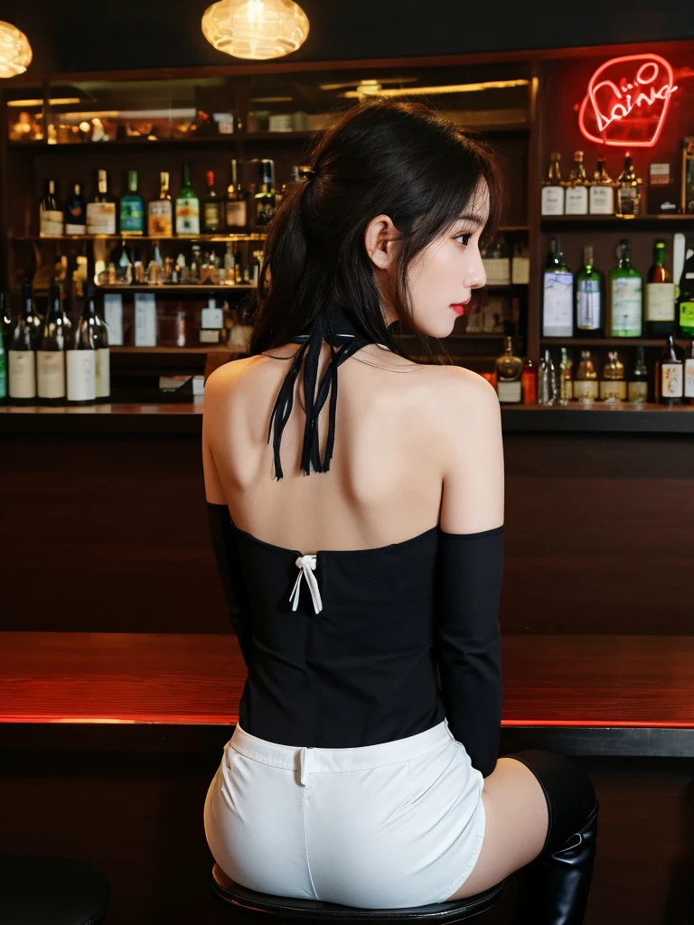 french restaurant、sit on a chair、Blouse for upper body、The lower body is only panties、butt focus