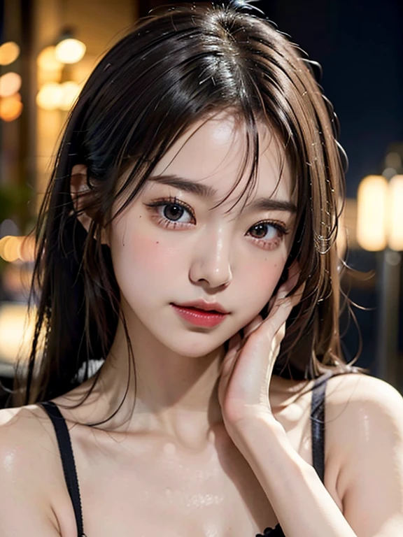 (Photorealism), masterpiece, Highest quality, Portraiture, (Ulzan Students in Taiwan), (Cute European High Nose), Everything close up and soft, Plump body, Spotlight, Super Tan Skin, Heavy makeup, Sharp focus, Detailed anatomy, The facial details are so nice, (彼女の深くDripping青い色の下毛の溶けたスライムボディ), 19, Hot wet erotic blue color slime emo super idol, The super cute faces of young emo idols from Japan and Korea, (Very beautiful eyes), (Ultra-detailed skin), (Super melting honey hair), Lying in the hotel's bath pool, (Dripping, Melting Body), Super big breasts, Super wide wet juicy sexy red lips, photograph, Soft Light,A perfect young gorgeous face, photoRealistic, Correct finger, The light is very bright style: Realistic, Photorealismネガティブプロンプト:Lola --Car