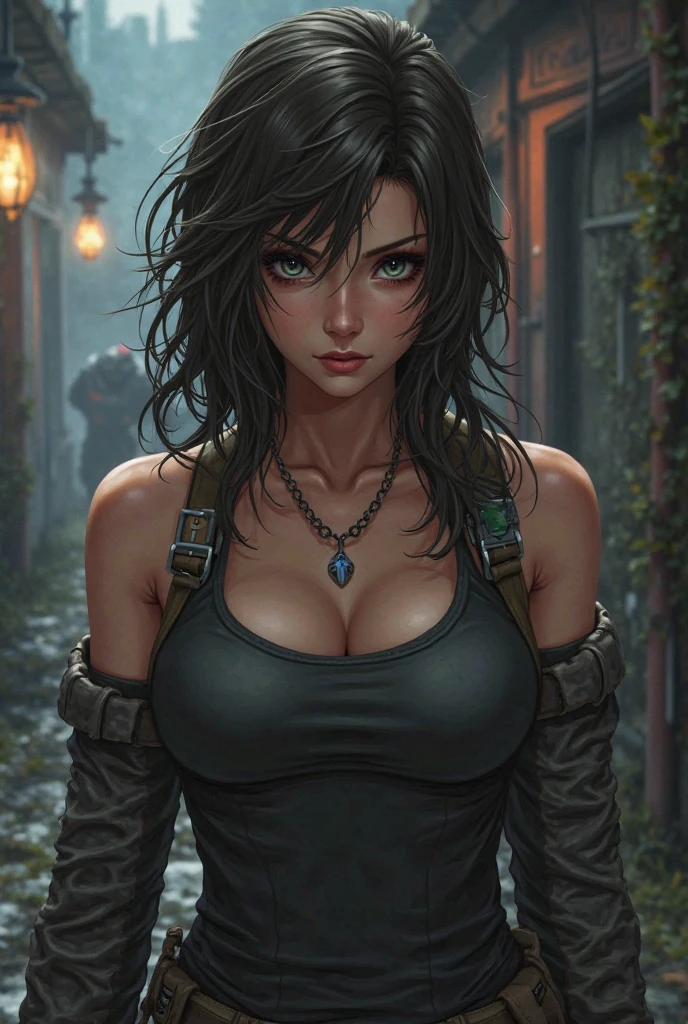 (((Solo character image.))) (((Generate a single character image.))) (((Dressed in medieval fantasy attire.))) (((Very sexy facial expression.))) Create a captivating and enigmatic female warrior reminiscent of beautiful and confident female adventurers. This character is renowned for her remarkable strength and beauty. She exudes an air of elegance and mystery. The art style should draw inspiration from J Scott Campbell's work.Imagine a thrilling female adventurer in a high-fantasy setting, akin to a swashbuckler. We need a single character portrait with intricate details, wearing fantasy attire. She should be adorned in leather armor and a tight corset, exuding a shadowy and athletic demeanor.