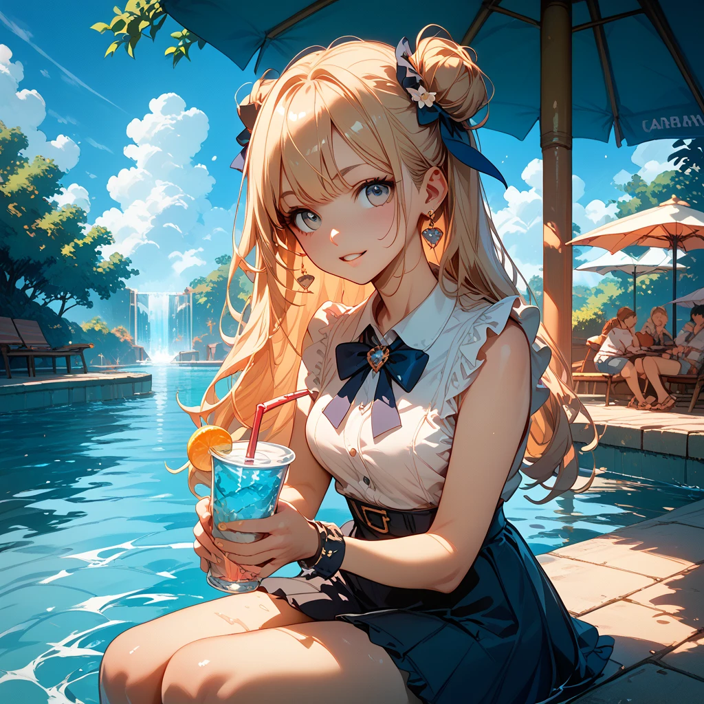 Cute chugging, water bottle, alcohol, wine bottle, 1girl in, Solo, Cute Girl, Cute Cloth, masutepiece, Ultra Detail, Best Quality,
