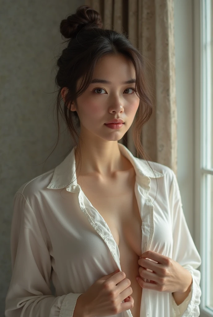Araffe woman, beautiful,ponytail, long hairลอยปลิวขึ้น,black eyes, ผู้หญิงlong hairชาวเอเชียตะวันออกเฉียงใต้ที่มีใบหน้ากลม, Large chest measures 38 inches., Warm light, morning sun, long hair,black eyes,abdominal muscles, The body is beautiful and strong., rounded chest, (digital painting, HDR, high contrast), 3-D, 8K, 45,000,000 pixcls,Asian girl, Gorgeous Chinese model, Japanese model, beautiful asian woman, Japanese goddess, Very beautiful girl., beautiful young woman, very beautiful woman, Attractive and beautiful, sexy girl, Asian girl, beautiful female model, jaw-dropping beauty, Attractive face and body