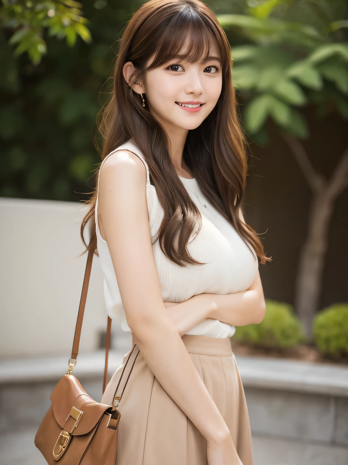 profile、Turned around、Butt,Flat Chest、(Slim body)、((Slim body))、Long Hair,Straight Bangs,Embarrassing,masterpiece,diamond、Earrings,background of fantasy,(((Brown Hair)))、 hair ornaments,Headband,(Brown Hair), White tank top、Pink tight skirt、Mini length、Hawaiiのショッピングモール、With lots of paper bags、Go shopping、Enjoy shopping、Carrying more baggage than I can carry、Hawaii、 Highest quality, High resolution, unity 8k wallpaper, (shape:0.8), (Beautiful details:1.6), Highly detailed face, Sing happily、looking at the camera、laugh、smile、