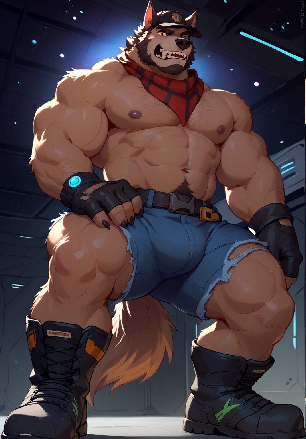 muscle body, big bulge, erection with ugly.