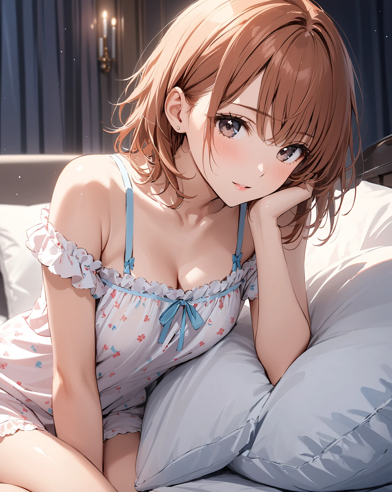 night,Changing clothes on the hospital couch,White pajamas,Photoreal 1;4,shoulder length brown hair,{high quality pink bra}},Reverse Shot1;4, {{beautiful medium size breasts 1:4}}, torn shirt, high quality panties,{{schoolgirl}},top quality,cute girl,high quality background, slanted eyes, detailed shirt chest wrinkles,BREAK, {{beautiful blue eye1:4}}, BREAK, five fingers