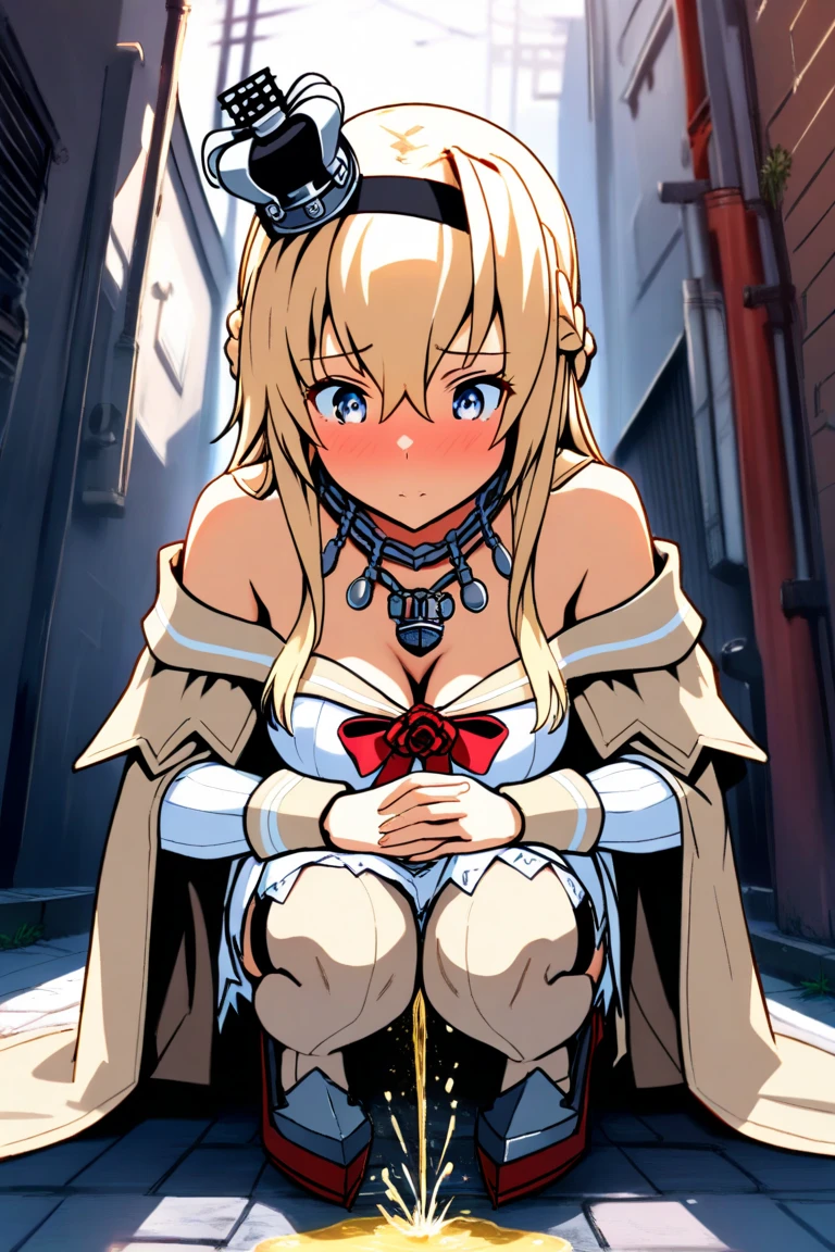 masterpiece, 最high quality, high quality , Dknss-Kj , x hair ornaments , hair ornaments , Dungeon Background , blush , shy、全naked全体像、Two hands holding peace sign、naked