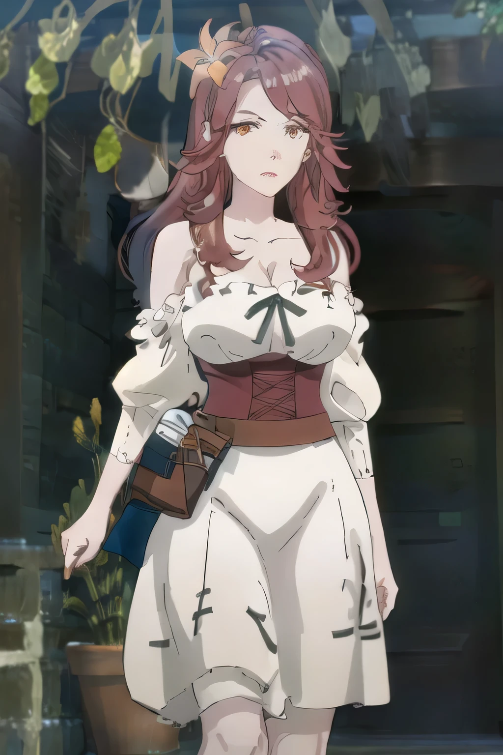 I'm drawing the expression of。please draw her expression more delicately，Faces are very important，Can you draw a sleeveless dark blue long dress，Big Breastsでもウエストが細い，{{X}},I'm drawing her expression more delicately，walking alone，        city tour        ,，（（（she is dressed in casual tourist style）））， I have a SLR camera  ,（Let's draw a more delicate look），（sleeveless wool sweater），（ Pleated Legs，white panties），（That work is enough for one person {X} can you draw the perfect balance to suppress destruction）、 That's enough，frown。unless the job requires it。 {X}、 ,    Attractive 40-year-old adult woman takes off her uniform,                        Big black wavy hair, ,   Big Breasts, thin waist ， ,   ，