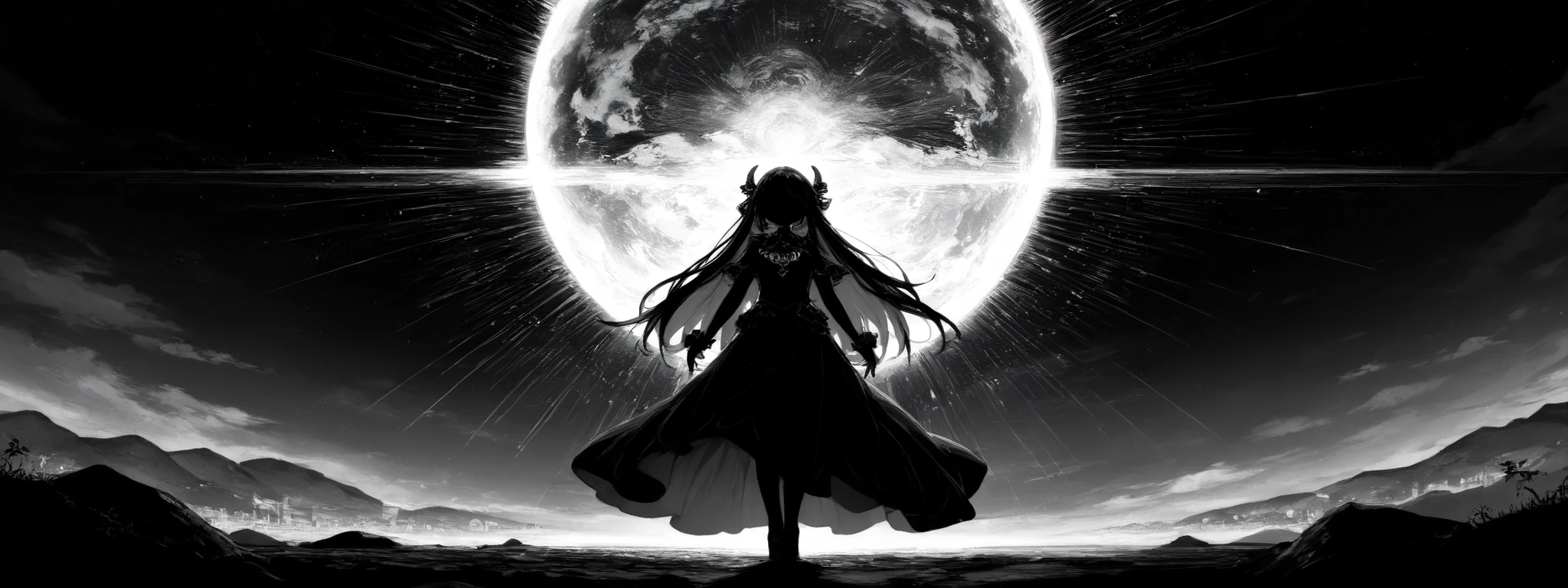 high quality, 8K Ultra HD, A beautiful double exposure that combines an goddess silhouette with sunset coast, sunset coast should serve as the underlying backdrop, with its details incorporated into the goddess , crisp lines, The background is monochrome, sharp focus, double exposure, by yukisakura, awesome full color,