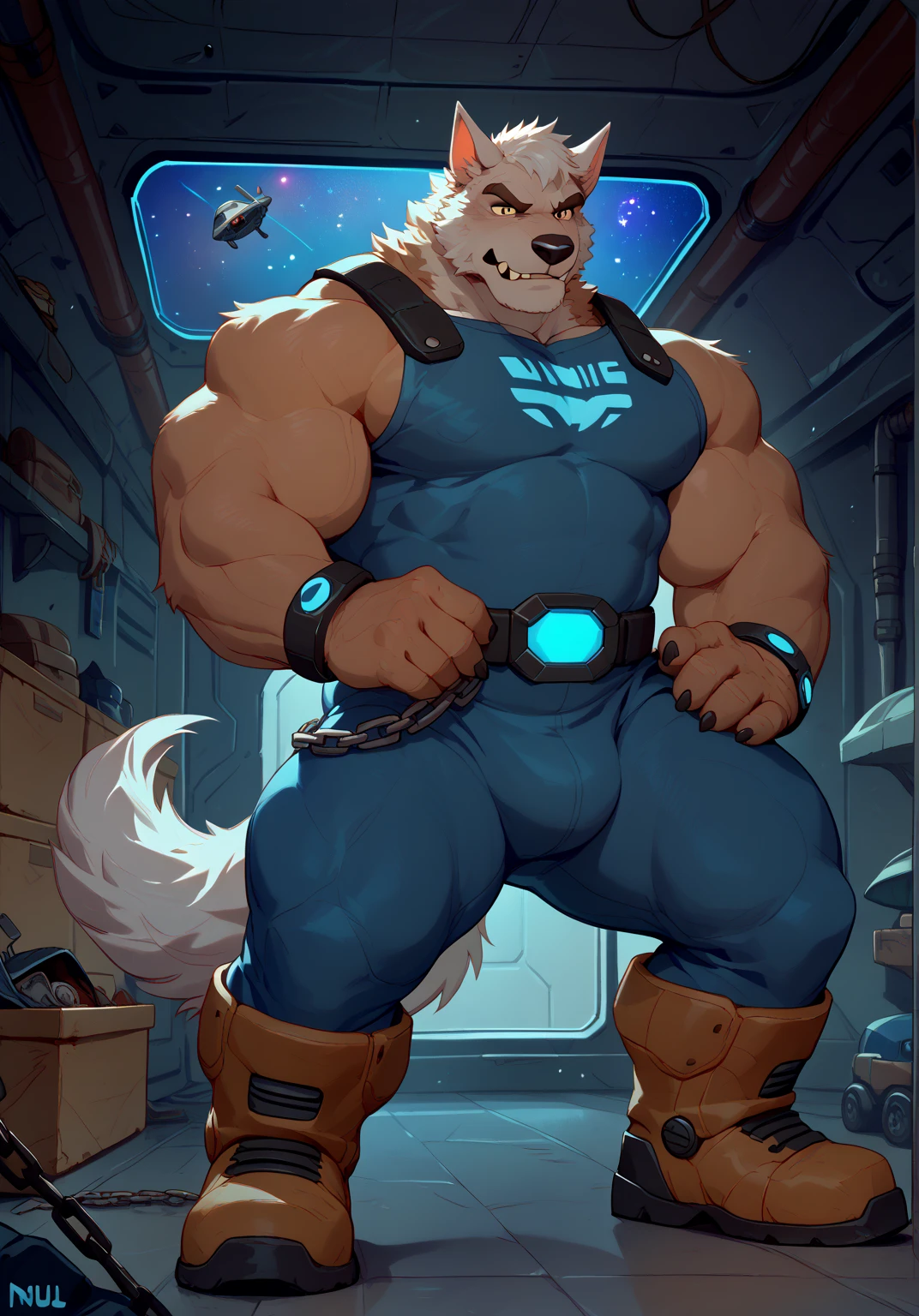 Solo, male, blue spacesuit, bulge, muscular, by bebebebebe, by spuydjeks, by darkgem, by mystikfox61, by chunie, standing, space, spaceship, window, enormous, buff, (((beard))), wide, broad shoulders, giant biceps, massive, bear, strong jawline, lareg teeth, big nose, square jaw, large lower jaw, massive shoulders, huge pecs, enormous traps,