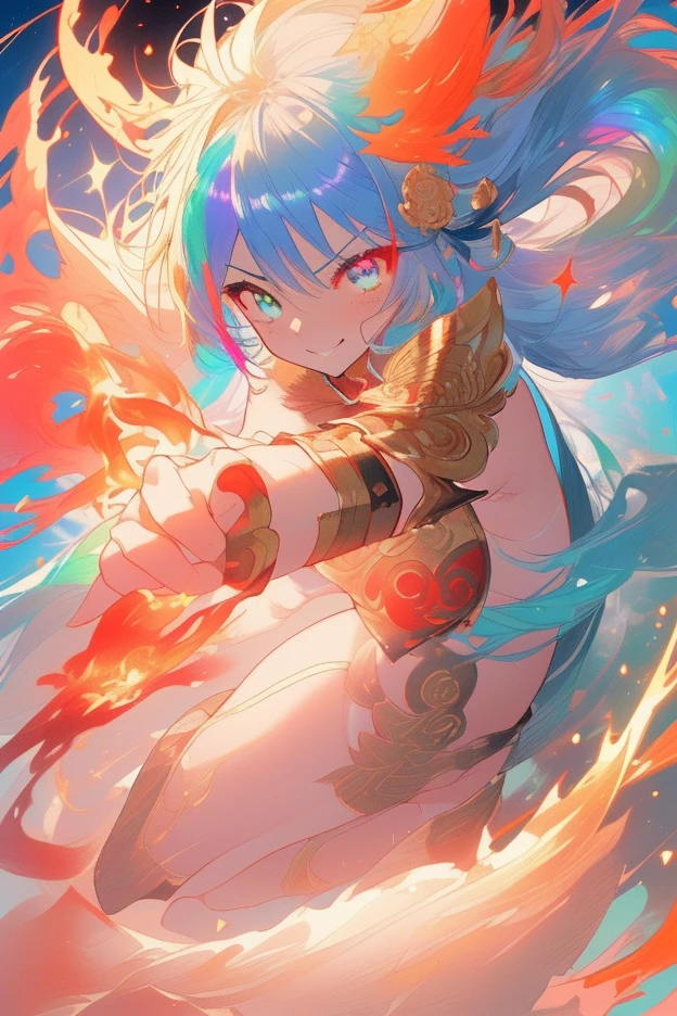 quality\(8K,Extremely detailed CG unit wallpaper, masterpiece,high resolution,top-quality,top-quality real texture skin,Surrealism,提high resolution,RAW photos,Best quality,Very detailed,,light,Ray Tracing,Golden Ratio\),Mechanical Girl,Doll girl,Glowing eyes,Doll eyes,matriarchal,braid,垂在胸侧的braid,mature body,Mature system,cloak,小cloak,小cloak,bandeau outfit,Off-shoulder dress,Strapless dress style,cute,gentle,gentle,kindliness,Slender figure,Close-up above the waist,Big breasts,Big Tits,belt,机械belt,Tights,Tights,宝石belt,宝石belt,White skin,White underwear,袍子front swing,front swing,Gradient over-the-knee socks,Nude Apron,Rainbow gradient color,Gradient color arm guard,Rainbow gradient sleeves