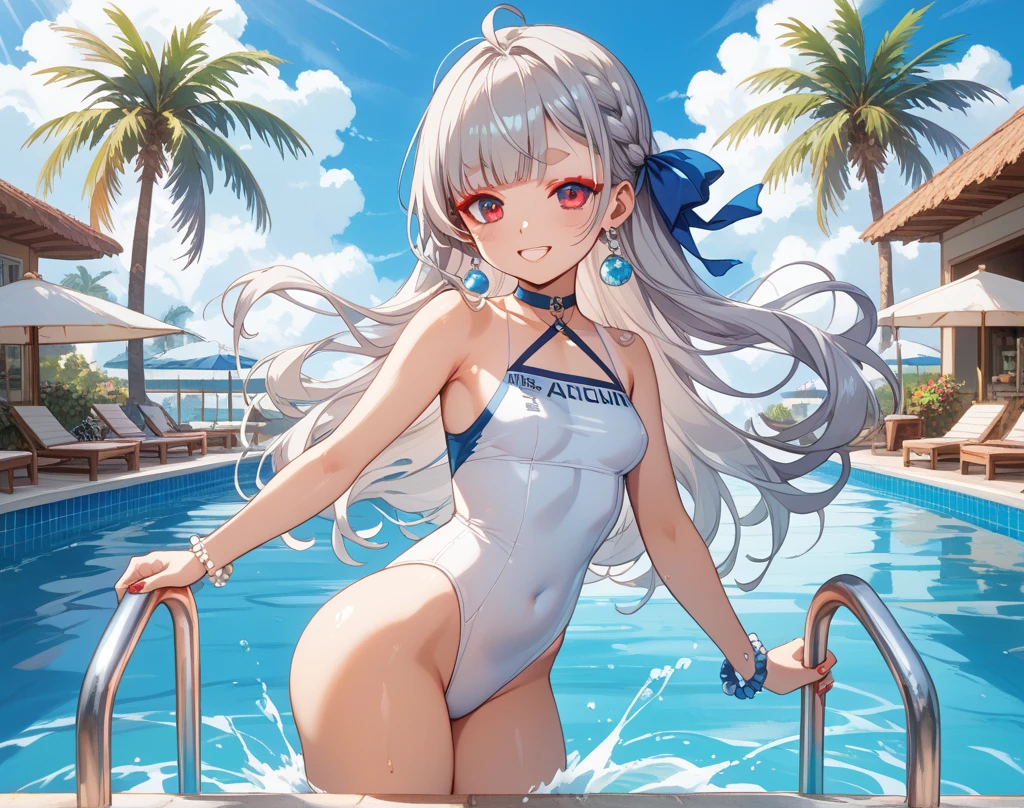 RAW Photos, Highest quality, High resolution, Very detailed、 8K image quality、、Nipples are visible、A friendly duo、Stadium、White school swimsuit、Floating in the air