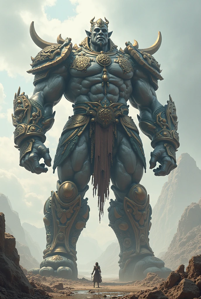 Profile picture to use in RPG group of a goliath Height and Weight: Height of 2,28 meters and weighs 140 kg.
Skinned: His skin is gray with dark marks that spread all over his body..
hairs: he is bald.
eyeballs: Seus olhos são de um azul pálidos
missilesdura: He wears heavy armor that, although worn by time and battles, still shines with the light of the mountains.
missiles: In your hand, holds a long sword, that seems like an extension of your own strength
