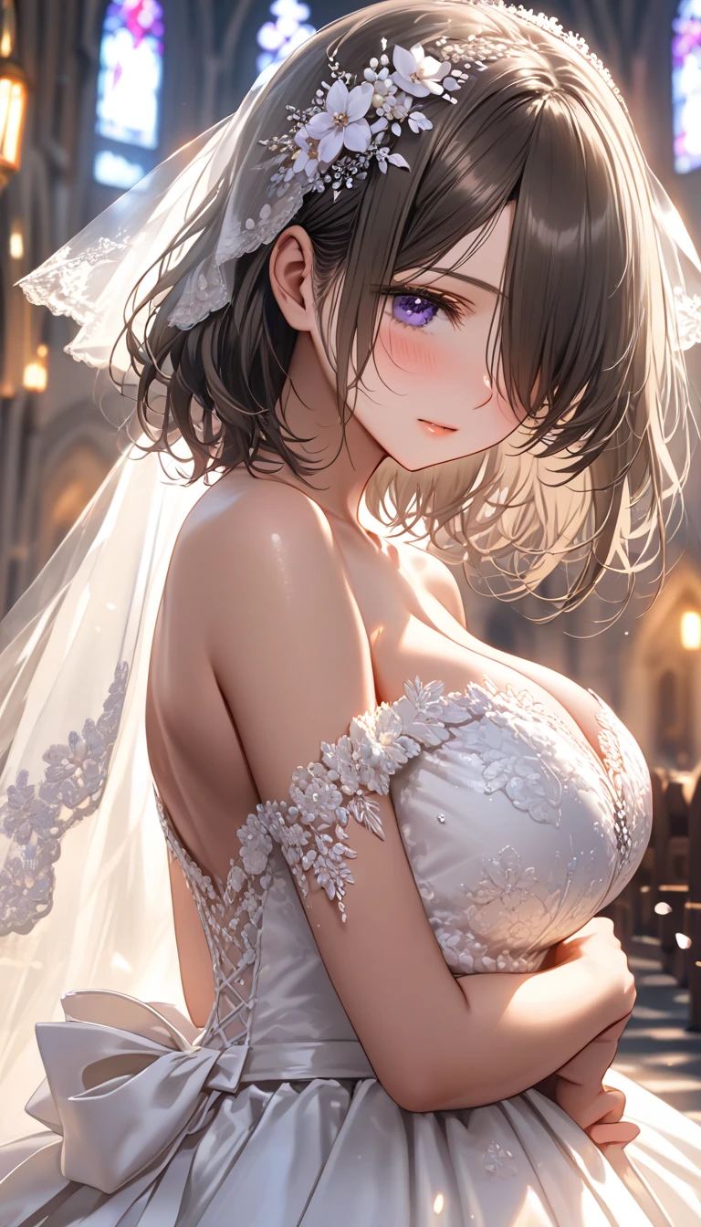(Highest quality, masterpiece: 1.3), : 1, sexy: 1.5, Bob Hair, Brown Hair: 1.3, (Wet body: 1.2), Nightgown, beautiful, Cleavage, Ultra detailed face, Detailed lips, Detailed eyes, double eyelid, sexy, smile, beautiful Legs attractive vagina Massive Squirting