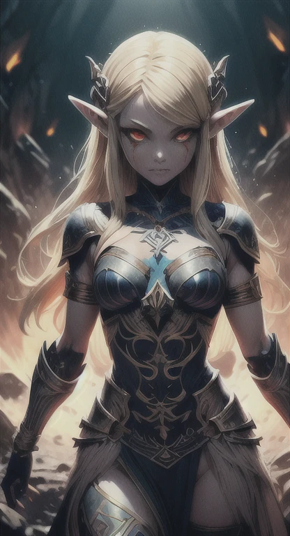 Masterpiece, best quality, mythical, Alluring Hylian, Black flame enchantress, Hyrule, legendary Triforce, armor, looking at viewer pissed, judgemental glare,