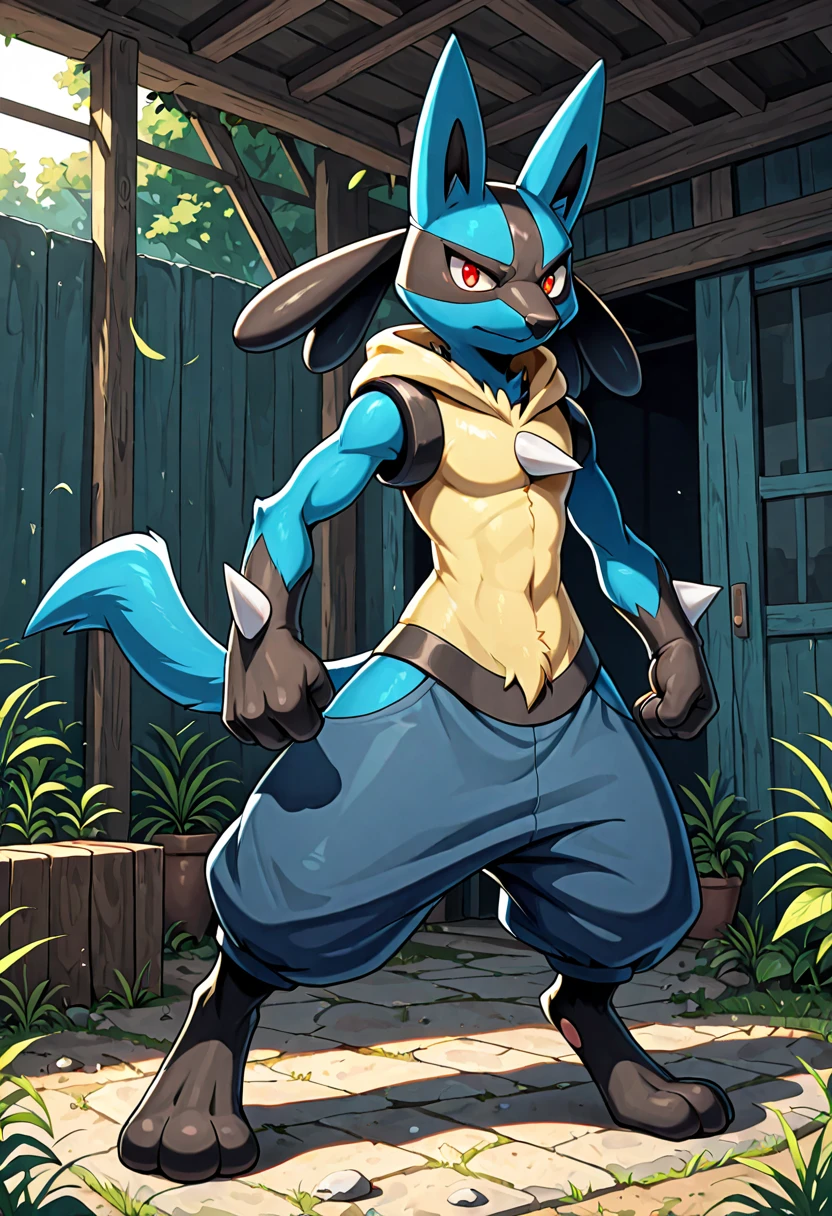 (by zackary911,meatshaq,zourik,ventkazemaru), hi-res, good graphics, great anatomy, anatomically correct, musk, musk clouds, loincloth, outside, hiking, Lucario