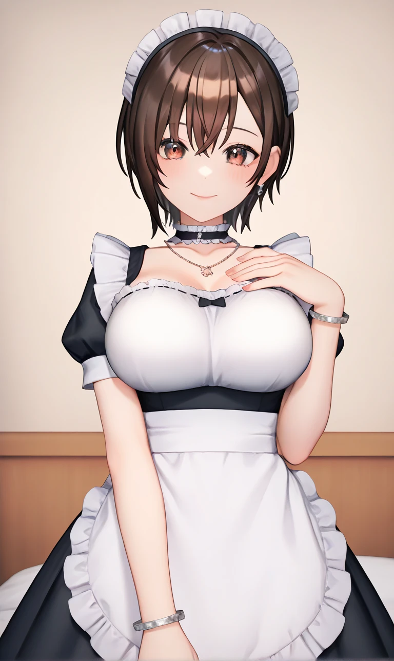 ((((masterpiece, Highest quality, High resolution)))), Extremely detailed 8K, Beautiful girl with a voluptuous body, (Ultra HD, Super detailed, Very detailed, Very realistic, Ultra-realistic, Photo Real), (One girl:1.5), (Realistic white hair), (Short Wavy Hair, hair ornaments, Earrings), (Dynamic pose), To the camera, View your viewers, (blush, Embarrassing, smile), (Purple eyes, Sharp eyes), (Firm breasts:1.2), (Beautifully detailed face, Beautiful attention to detail), ((Maid clothes, Maid Apron, Cat Ear Headband)), (detailed pussy), Sweat, shine, (Sunbeam, sunlight), coffee shop, ((Highest quality、High resolution))、Portraiture、Perfect body、Beautiful and bountiful breasts、Sexually excited expression、((throw、maid shows pussy))、Love Juice、I'm inviting you to have sex,(nsfw)、Maid spreads her pussy
