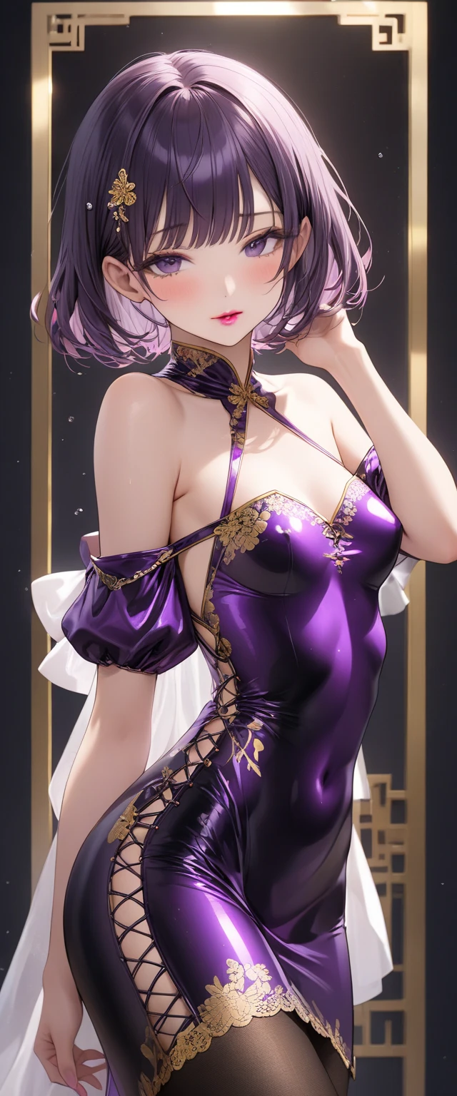 white_rose、rose、white_flower、1boy、shoun、Beautiful Boys、daili、genderswap、genderswap_(ftm)、bunnysuit、wrist_cuffs、flower、solo、leotard、purple_leotard、crossed_arms、short_hair、black_hair、purple_hair、rating:safe、shiny、purple_rose、pink_rose、purple_eyes、blush、choker、strapless、tomoe_hotaru、cowboy_shot、floral_background、shiny_hair、looking_at_viewer、shiny_skin、flat_chest、flat_breasts、bare_leg、