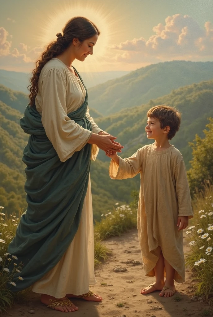 image of our lady happy next to jesus in a relaxed moment, speaking of god