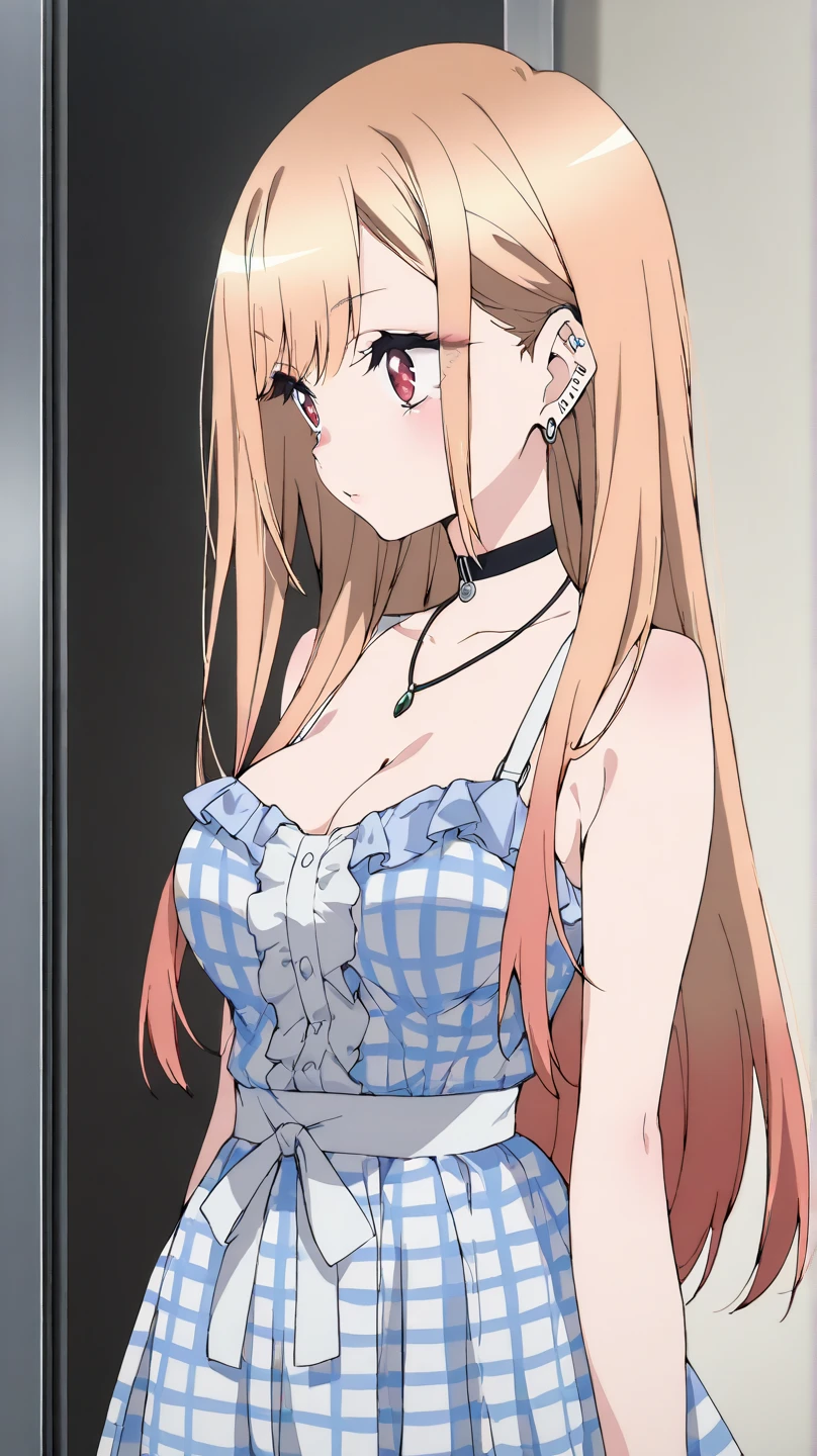 ((masterpiece)), ((best quality)), (ultra-detailed), NSFW, ((torture chamber)),(torture),(((single narrow belt strongly bound waist))),a cute girl, 1girl, solo, (white mini tanktop dress),(chain bound arms), (both hands are bound and is hung from the ceiling),((thin waist)),((bdsm)),beautiful brown hair, beautiful blue eyes, (beautiful eyes), long hair,troubled expression