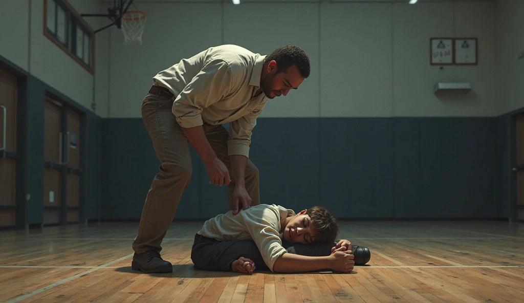 A shuttlecock court. Two human adversaries face each other. On the wall in the background is written the phrase " here the weak are not worshipped"