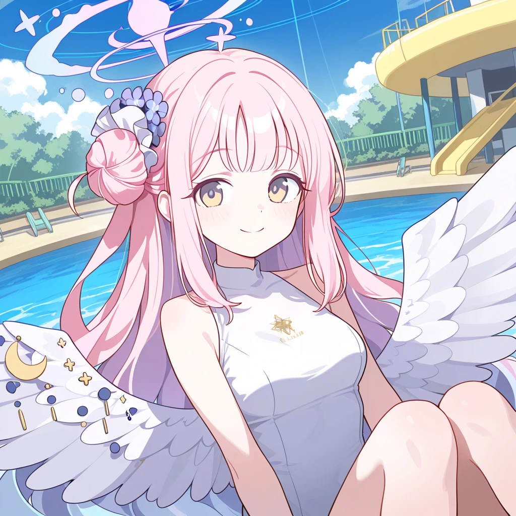 sixteen year old girl,Pink Hair,swimsuit,Halo,Angel Wings,whole body