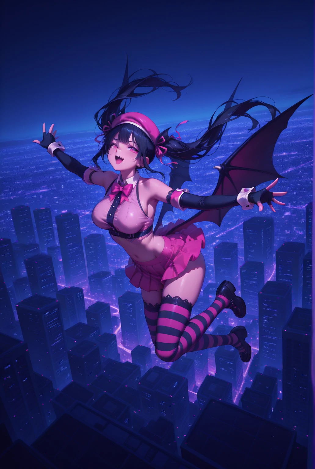 {-erro_de_anatomia:1.0} (best quality,4k,8k,highres,masterpiece:1.2) (masterpiece, top quality, best quality, official art, beautiful and aesthetic: 1.2), (1 woman: 1.3) Succubus girl, long pink hair , opal eyes, (crystal eyes) succubus wings, magenta clothes, pant, gloves, attractive, moonlight, dinamic poses, perfect hands (perfect fingers), angry face, dinamic poses, walking on the ground