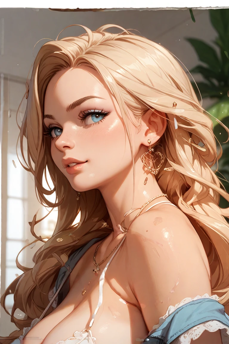 Anime girl with long blonde hair sitting at a table drinking a glass of wine, seductive anime girls, Blonde anime girl with long hair, Beautiful anime woman, beautiful and seductive anime woman, Beautiful anime girl, attractive anime girls, a beautiful anime portrait, sultry smirk, Anime girl with long hair, pretty anime girl, portrait anime girl, anime visual of a cute girl