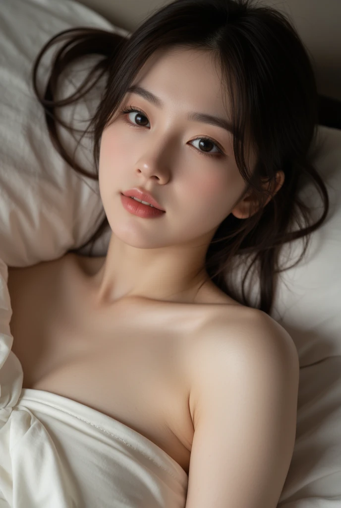 (Two pure Japanese girls,), (Small breasts:1.5,),(alone,,Textured skin, Detailed skin,Detailed face,Detailed eyes,detailed posing,Natural eyebrows,Sparkling eyes,Attention to detail, Highest quality, Very detailed, Surrealism, ,8k,RAW Photos,Photographicism,Professional Lighting,Ray Tracing,Portrait Photography,Soft Light),((Black Hair, Natural Makeup,Simple Earrings, Bob Hair,Wavy Hair,Feeling facial expression)),(((Lying on your back on the bed,Completely naked,Semen is sprayed on the chest)))