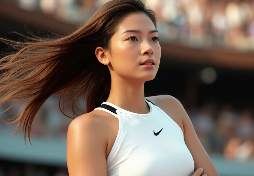 Beautiful mature Indian college girl、Track attire、Outside Track Field、((Slimed、小柄))、Photorealsitic、a picture、​masterpiece、reallistic、真实感、photorealisim、High Contrast、Photorealistic Art Station Trending Digital Art 8k HD High Definition and Detailed Realistic, detaileds, Skin texture, ultra-detailliert, realistic skin textures, armature, top-quality, 超A high resolution, (Photorealsitic:1.4),, hight resolution, detaileds, Raw foto, Sharp Re, Nikon D850 film stock photo by Lee Jefferies 4 Kodak Portra 400 camera f1.6 lenses rich colors hyper realistic lifelike textures dramatic lighting unreal engine artstation trends synestil 800, Purple lips