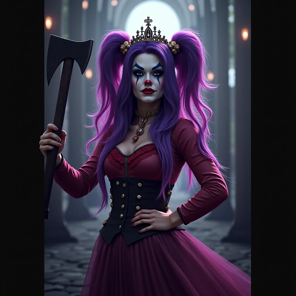 A dark and beautiful woman with long black hair, dressed as a witch queen with intricate accessories, holding a poisonous red apple, (best quality,4k,8k,highres,masterpiece:1.2),ultra-detailed,(realistic,photorealistic,photo-realistic:1.37),detailed eyes,detailed lips,extremely detailed face,longeyelashes,dark fantasy,gothic,dramatic lighting,dramatic pose,chiaroscuro,rich colors,deep red,deep purple,black and red
