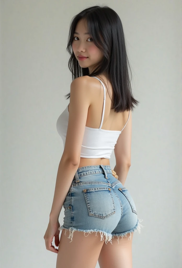 ((masterpiece)), (Professional photography:1.2), (HD:1.3), Portrait shoot, best quality, 8K, from the front, topless, Cute teenage girl, super cute face, light brown medium length hair, (flat chest), pale skin, blush, Smile, Standing on White background, Place your hands on your hips, (shorts),cute girl . Very kawaii , round face . alone , Slim , medium breasts , short and small . shiny skin . Pure white tube top T-shirt . shorts . dynamic poses . dynamic angle . No background , White background , looking at the audience,(((Wet clothing)))liquid in butt、Fluid on the thighs、flowing liquid(attractive butt:1.2),、exposed、disheveled、Clothing that fits snugly,exposed breasts、(((Wet clothing))),tube top,(((ultra-thin clothing))),(Body model),((body outline)),(Stride),grinning, blush,Hyperactive expression,crotch friction,Vulvar protuberance,vulva contour,Chest contour,Open the butt flap with both hands,round face,baby face,Sweat, tears,Severe tremors,heavy breathing,embarrassing,Proudly,barefoot,Limbs are very thin,Breasts about to swell,butt,distressed denim miniskirt,arrogant,belly button,I peed a little,とてもI have a strong urge to pee,Wet panties,Accurate and clean female fingers,Limbs are very thin,Very short stature,Very childish body shape, Sultry body,embarrassing,(Very blush, I'm so excited, happy, Smile, open mouth), Her small breasts are almost swollen.,I really want to go to the toilet,Urinating a lot,incontinence,My body is fighting the intense urination.,I have a strong urge to pee,Across