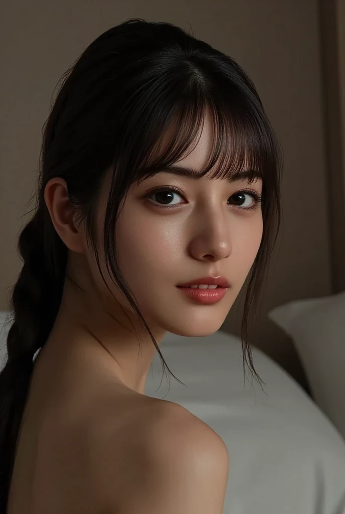 japanese girl with orange eyes and brown hair closeup face shot, best quality, ultra realistic, perfect body, beautiful face