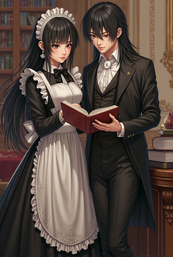 (masterpiece、top-quality、hight resolution), Picture a scene in which the protagonist is entertained by a kind, receptive, and abundantly experienced maid of honor. The maid of honor has a natural warm smile on her face, which conveys her wealth of experience and security. She is dressed in traditional chambermaid's clothing, creating a sense of calm and security. In the background is a comfortable and elegantly decorated room, emphasizing the cozy and relaxed atmosphere. The maid of honor serves with grace and care, making the hero completely relaxed and cared for. The maid of honor's main focus is to ensure the comfort of the protagonist, which is evident in her every action and facial expression.