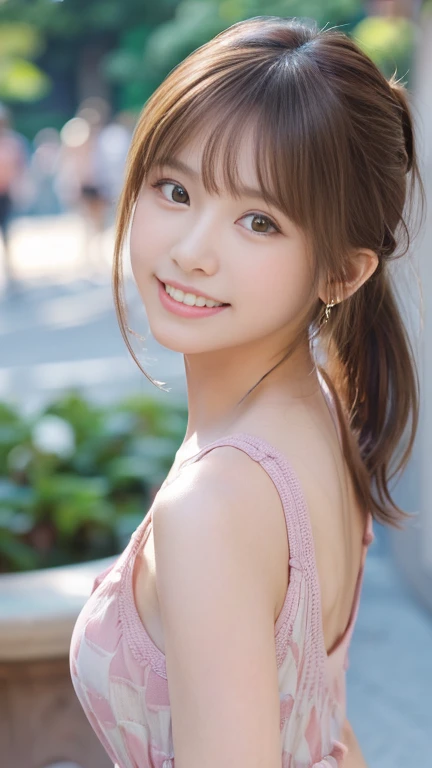 brown hair,medium hair,18 year old female, small nose, with the correct look, Cute natural smile, Japanese facial features, Clean and cute face, cute realistic portrait, asian face, 8k photo, soft makeup,natural skin texture,Raw photo,highest quality,Full Body Shot,Bunny ears