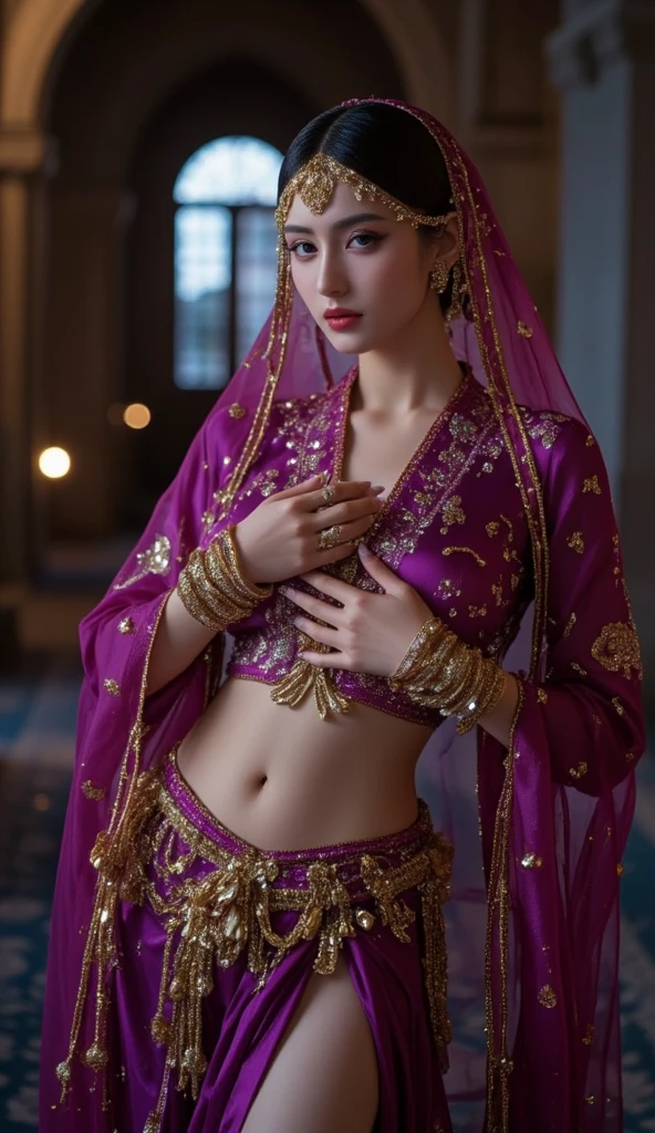 Woman wearing beaded dress
