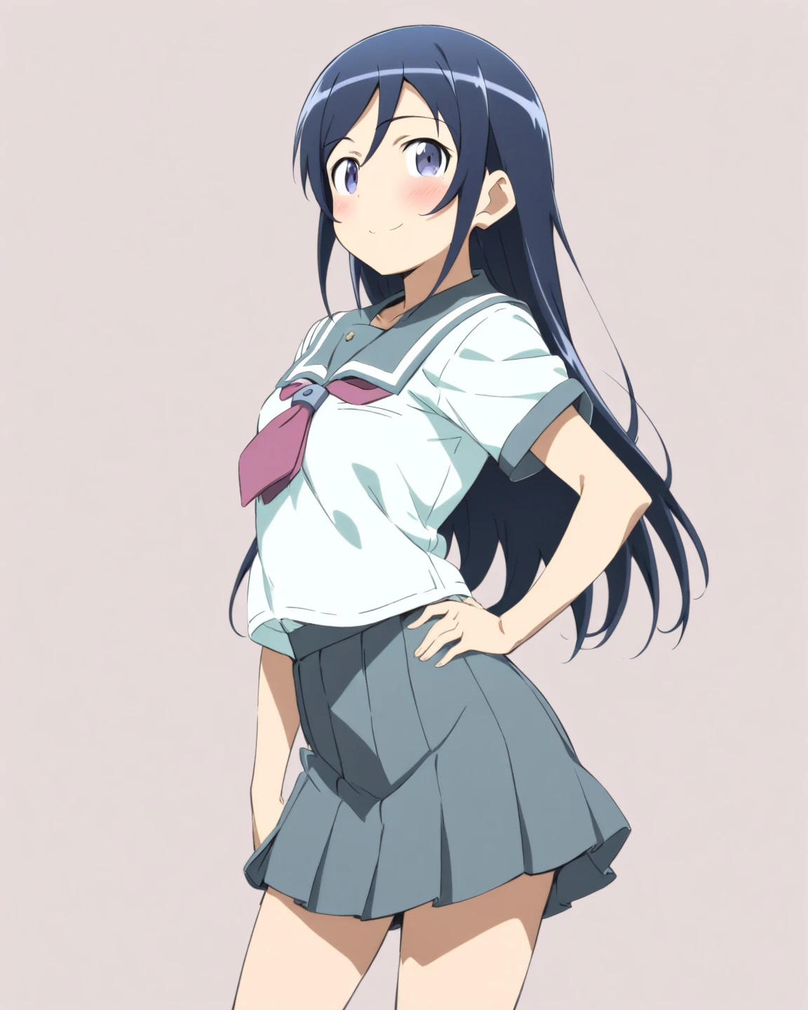 alone, One girl, View Viewer, 2D, anime, anime coloring, Upper Body, (Simple Background, White background:1.3), ayase aragaki, , serafuku, smile,Spread your legs, (((Skirt flip, I can see your panties))),