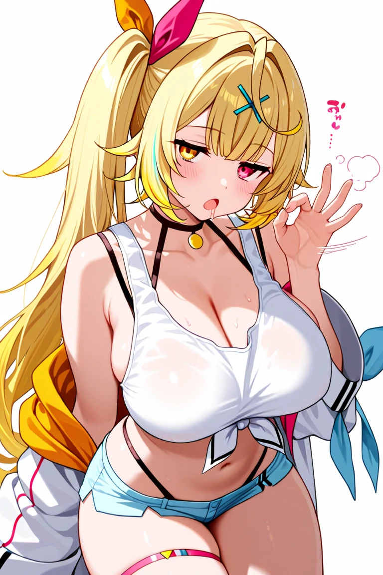 anime coloring, 1 girl, Upper body, kagamine rin, yellow hair, nsfw, nude, embarrassed, breast focus, from front, beautiful face, cute, white background,