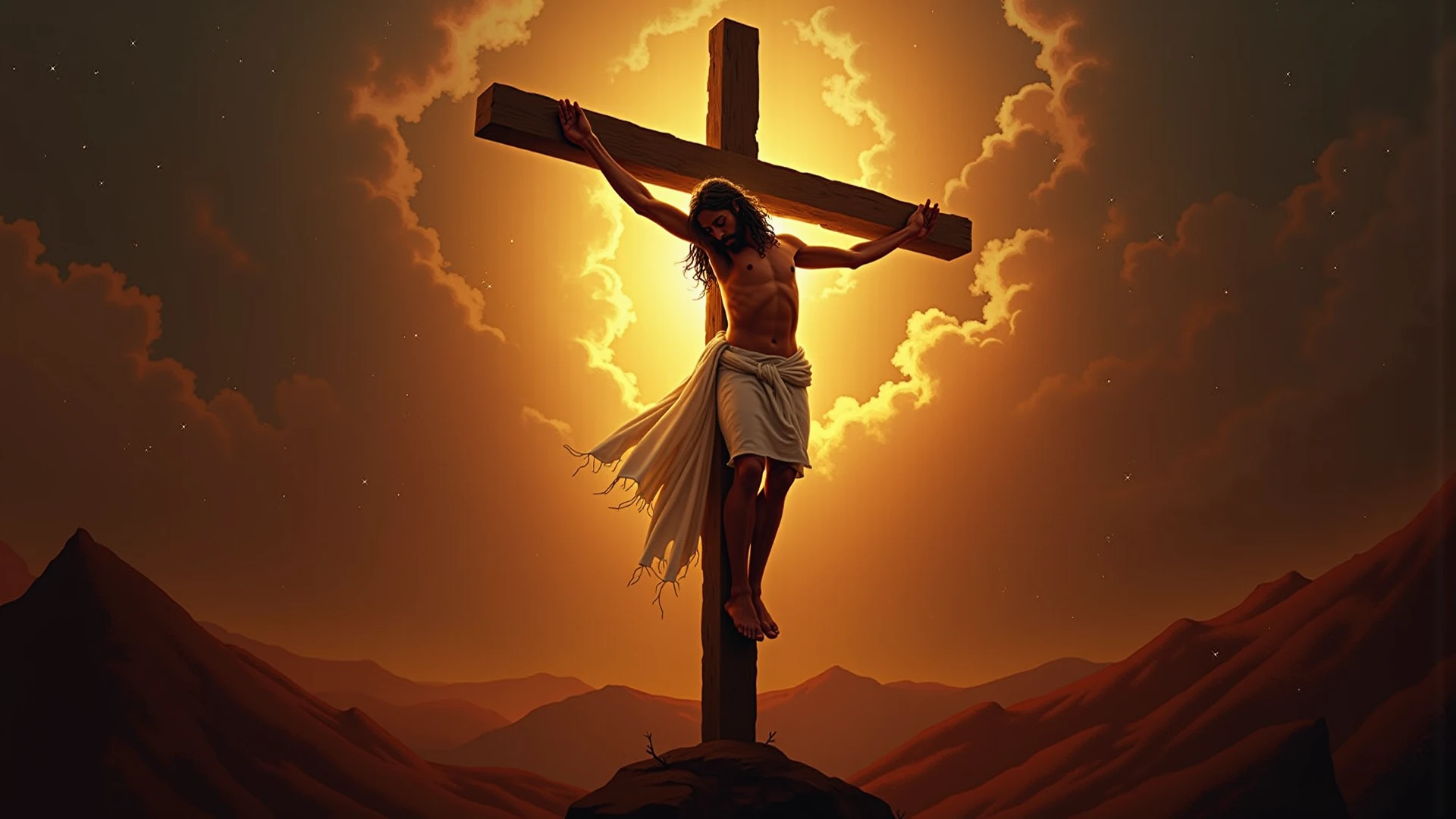 Nude Jesus on the cross. Penis in view