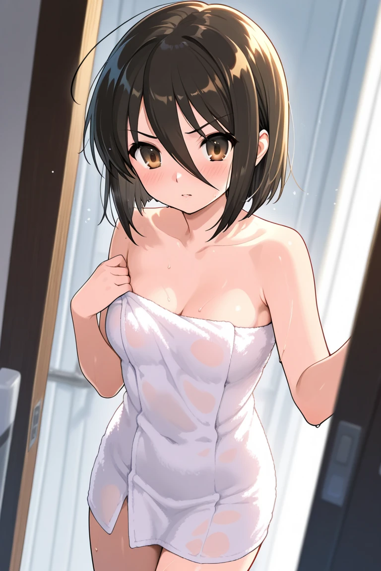 score_9,score_8_up,score_7_up,source_anime,masterpiece,best quality,1girl,(:1.3),large breasts,covering with towel,long hair,embarrassed,constricted pupils,blush,wavy mouth,looking at viewer,sweat,steam,fog,open door,room,Cinematic lighting,cinematic shadows,from below,dynamic angle,