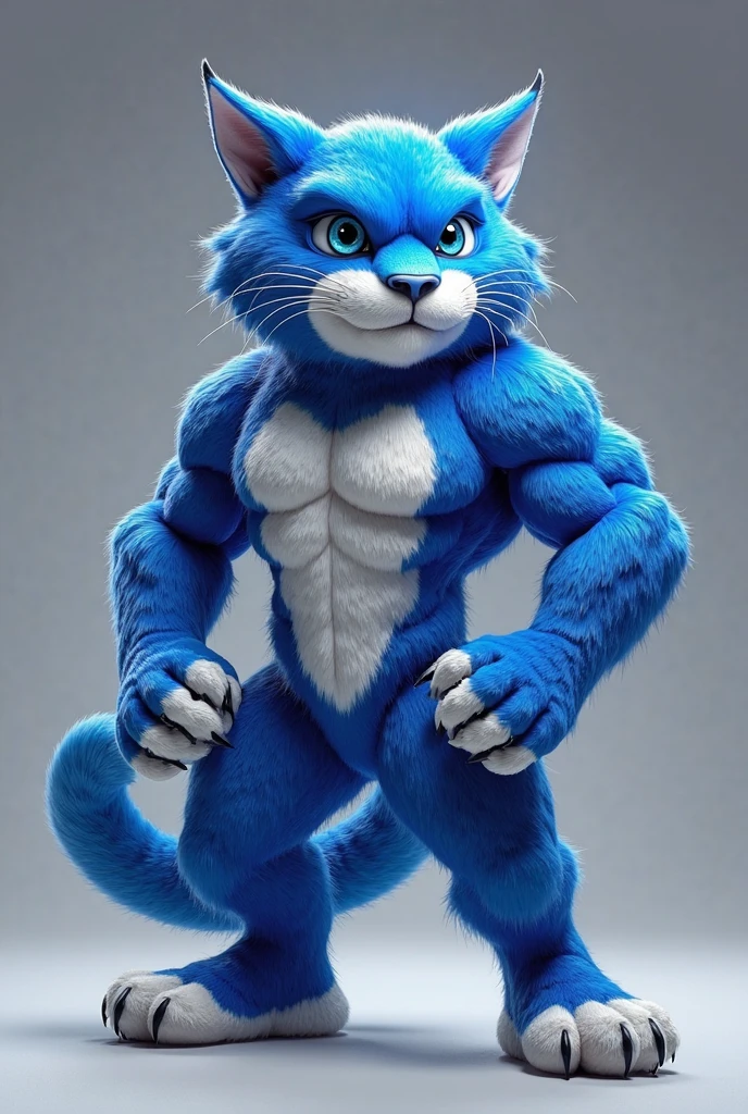 cute rabbit boy with dark blue fur and little pecs