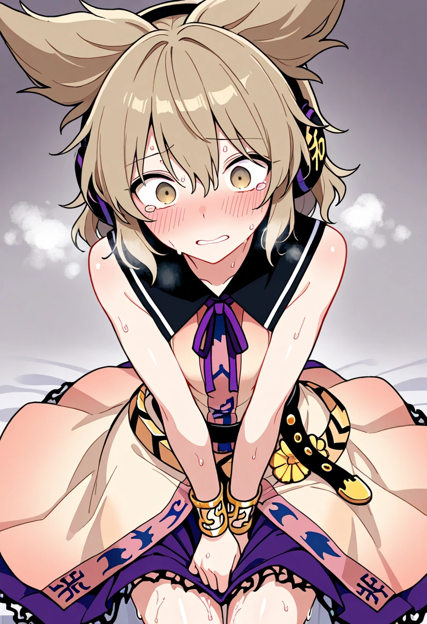 Score_9, Score_8_up, Score_7_up, Score_6_up, Score_5_up, Score_4_up, source_anime, anime style, 1girl,tsushima leopard cat \(kemono friends\), 1girl, cat ears, animal ear fluff, yellow eyes, multicolored hair, brown hair, short hair, cat tail, animal print, leopard print, print bowtie, print kimono, sleeveless, sash, print skirt, back bow, fur-trimmed gloves, print gloves, elbow gloves, fur-trimmed skirt, print legwear,anime coloring, aged down, cute, horny, excited, aroused, heavy breathing, cum in mouth, cum on mouth , close up, pussy juice, masturbation, cameltoe