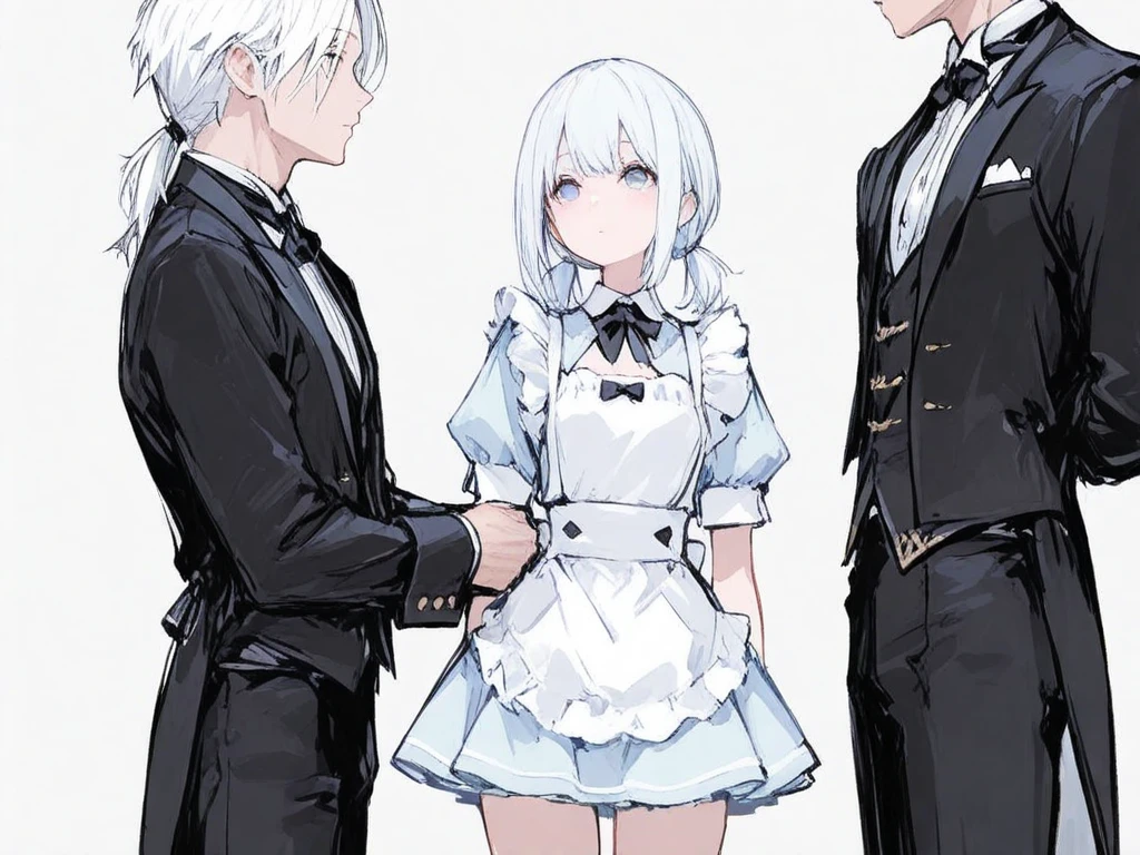 Butler, cross-dressing, girl with short cut, boyish, butler suit, striped panties, shyness, changing clothes, boudoir,