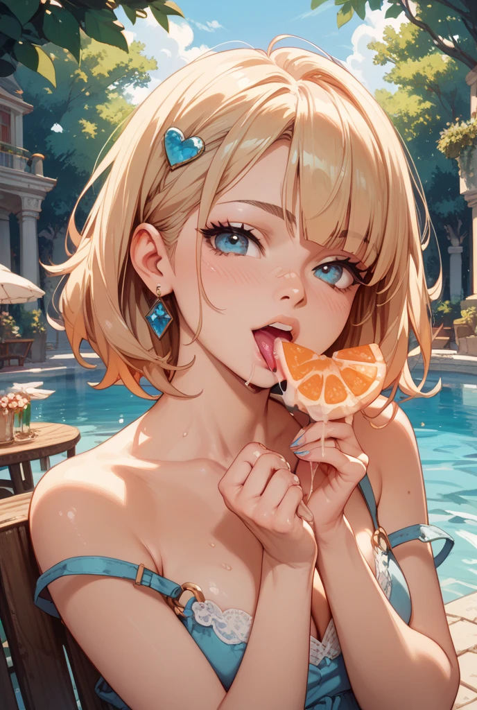 naked girl with blushing face drinks a lot of cum from a glass