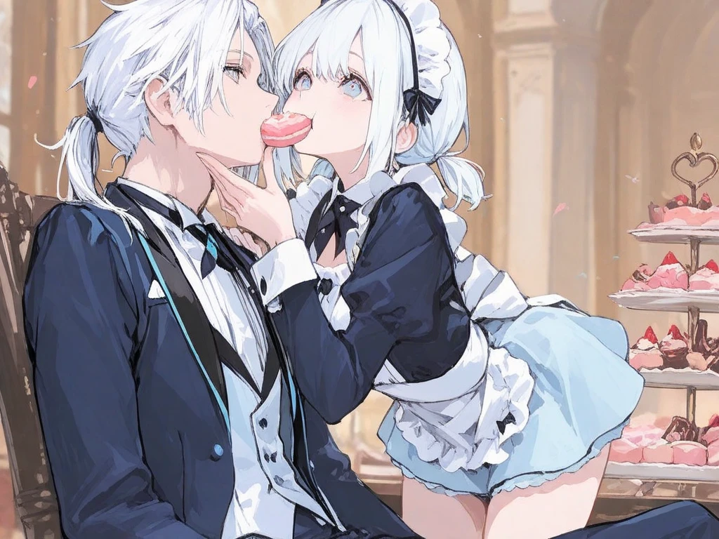 masterpiece,best quality,1girl, furina \(genshin impact\), genshin impact, cowlick, office background, open mouth, streaked hair, upper teeth only, solo, long hair, light blue hair, white background, smile, white hair, ahoge, long sleeves, hair between eyes, (((skirt suit))), (((three-piece suit))), (((dark blue dress shirt))), (((necktie))), (((blue blazer))), (((black lapel))), (((suit jacket))), ((white waistcoat)), double-breasted waistcoat, (((bodycon pencil skirt))), pocket square, cufflinks, tie clip , tailored suit, top hat, shiny clothes, high heels, blowjob, oral sex, deepthroat, fellatio, solo scene, saliva, running mascara, (((multiple men))), facefuck, (((gangbang))), multiple penises,