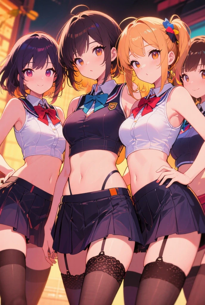 NSFW,natsuiro matsuri,hair ornaments、hair band、Bleaching、Haori、belly button、Black gloves、Pleated skirt、Green skirt、White knee socks、Cleavage,(Perfect hands),(Perfect Anatomy),(masterpiece),(highest quality),Frustrated face,blush
