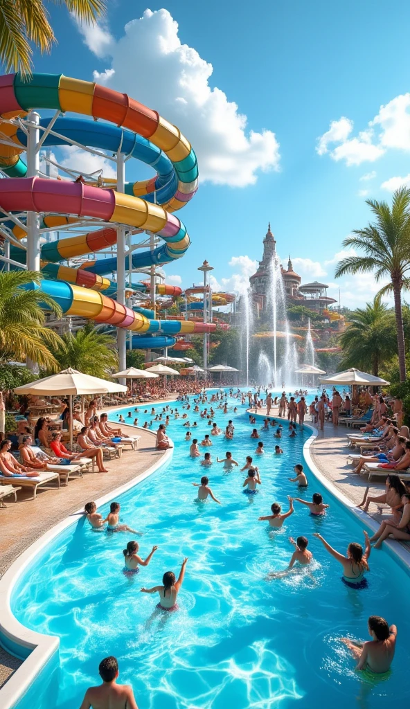 People swim in a swimming pool with a lot of water, pool party, At a beach party in Ibiza, splash room, Big splash, summer swimming , 🌻🎹🎼, Have a great time, author:Daniel Lisk, having fun in the sun, by Joe Bowler, have fun, heaven in background, 每個人都have fun, Water park