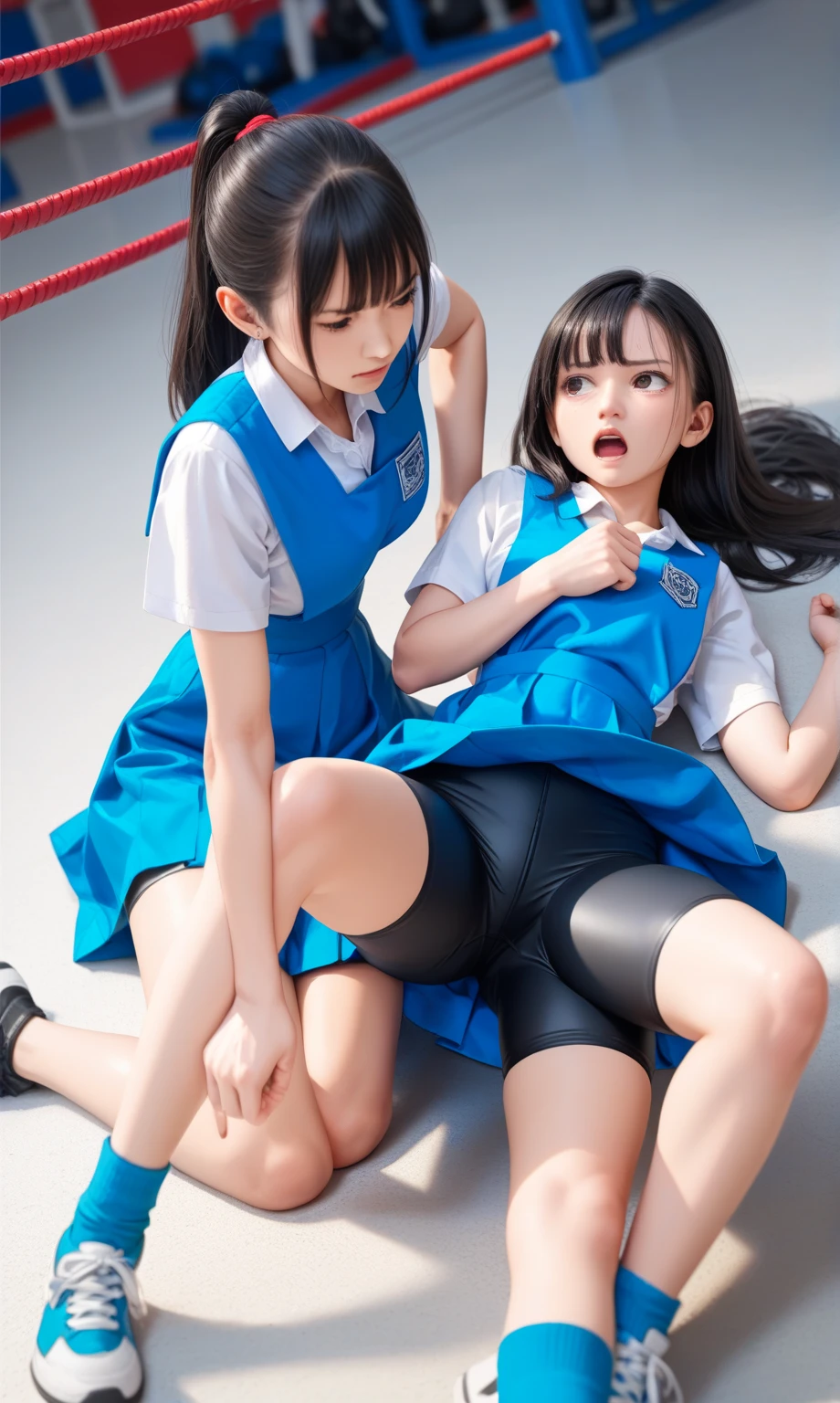 1 girl,Japanese,25 yo,(Slender body:1.4),(athlete:1.2),Black very short bowl cut hair with swept bangs, BREAK ((green track suits,long pants)), BREAK, masterpiece, best quality, ultra quality, high quality, realistic, photo realistic, RAW photo, hyper detailed, intricate detail,(gym storeroom:1.3),cinematic lighting, break, nsfw, (perfect penis:1.1), (fellatio:1.5), 1girl, penis, hetero, 1boy, oral, solo focus, (deepthroat:1.3),(penis in mouth), ballsdeep, a woman holding a dick,(standing 1men), sucking dick, sucking cock,kneeling, (cum),(teary eyes),(blushing:1.3),beauty,girl,photorealistic,side deepthroat,