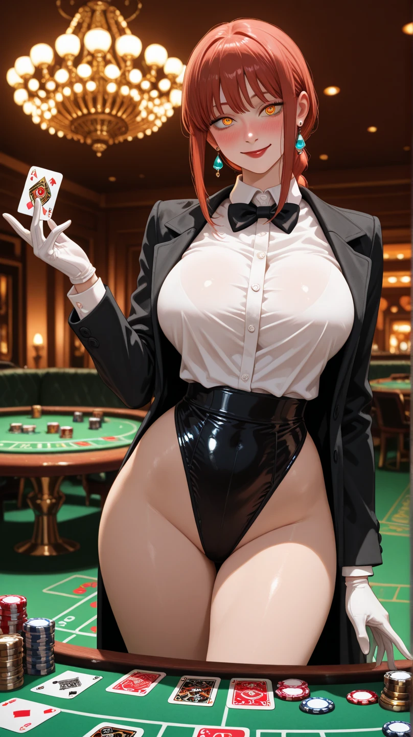 nsfw,Masterpiece、Cowboy Shot、One hand on hip、phsaber,Artoria、((Big Breasts))、(smile)、((Completely naked))、((vivid purple sexy high leg panties))、Calm expression、(((Close your mouth)))、((Inside the casino))、Shiny Skin、(Smile)、Vivid Green Eyes、Big eyes、Detailed eyes、Toned thighs、Around 30 years old、Above the knee socks、Glamorous Girl、Sexy pose、Five fingers、