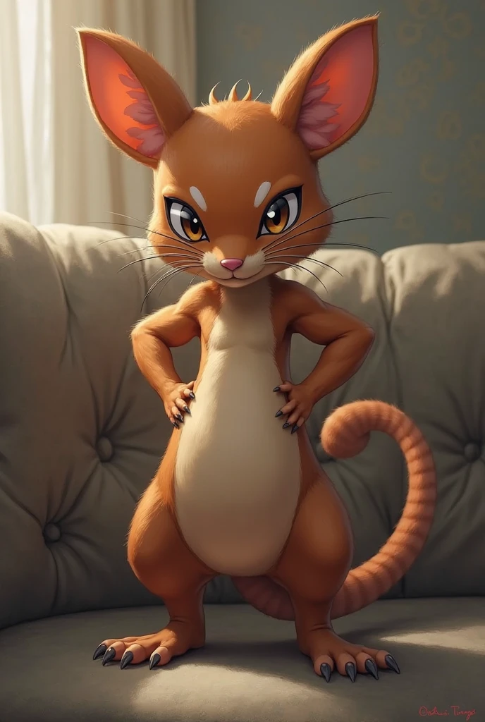 score_9, score_8_up, score_8, solo, (fluffy), (Semi anthro), ((indoors)), (((mouse))), female, blue eyes, yellow fur, yellow ears, claws, (fluffy cheeks:0.5), (string bikini), in the style of beatrix potter, (cartoon style) fca style, cel-shading, village, (full shot), cute, solo, (solo:1.5), Stands,