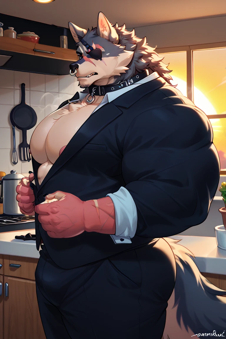 (Best quality: 1.0), (Super High Resolution: 1.0), (masterpiece, best quality:1.2), detailed, detailed hands, detailed eyes, score_9, score_8_up, score_7_up, furry, anthro, ((dragon)), ((solo)), grandpa, (about 70 years old), (manly), curved horns, handsome face, huge, bangs, white beard, beard above mouth, fluffly fur, looking pleasured, sexually, sexy pose, NSFW, private, kitchen, (only apron), nude, flaccid, in heat, panting, sweat, sweaty butt, musk, (skinny, shy), (looking at viewer, shy), blushes:0.3, butt, juicy butt, tail, (low angle view, close up view, back view, look back at view), (by bebebebebe, by syuro)
